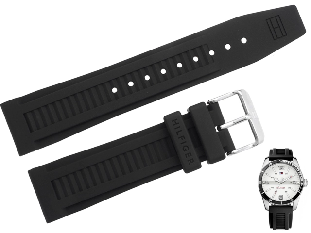 Oryginalny czarny pasek silikonowy z napisem Hilfiger do zegarka Tommy Hilfiger 1790919 szerokość 22 mm